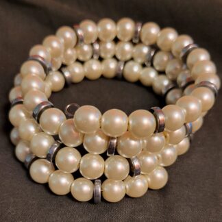 Beaded Memory Wire Bracelet Glass Pearls Hematite Classic Feminine