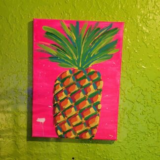 9 x 12 Bright Pineapple on Hot Pink Background Painting Acrylic Paints on Canvas