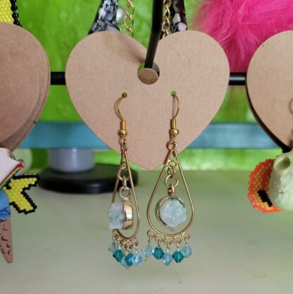 Blue Druzy Chandelier Earrings with Swarovski Crystals - Image 2