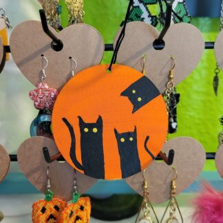 Cute Black Cat Trio Three Cats Orange Wooden Ornament
