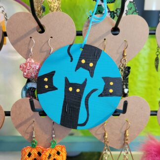 Cute Black Cat Quartet Blue Wooden Ornament