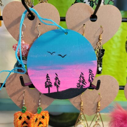 Desert Sunset Scenery Landscape Painted Wooden Ornament