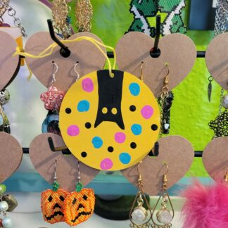 Cute Wooden Black Cat Kitty Ornament Yellow