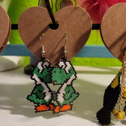 Green Dinosaur Dude Brick Stitch Earrings - Image 2