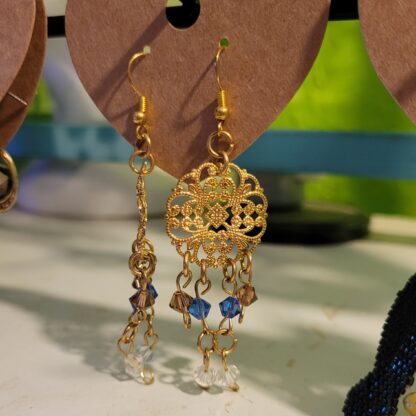 Golden-Toned Filigree Earrings with Swarovski Crystals - Image 2