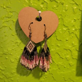 Pink and Gray Country Style Beaded Earrings
