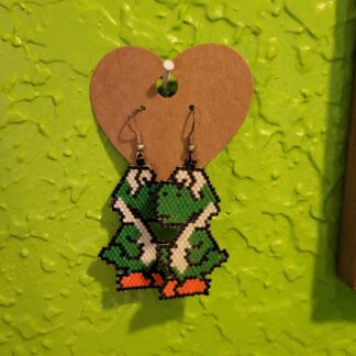 Green Dinosaur Dude Brick Stitch Earrings