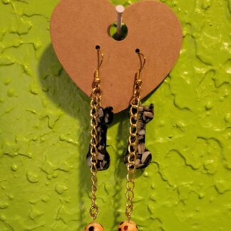 Shell and Resin Cats with Chain and Acrylic Bead Earrings