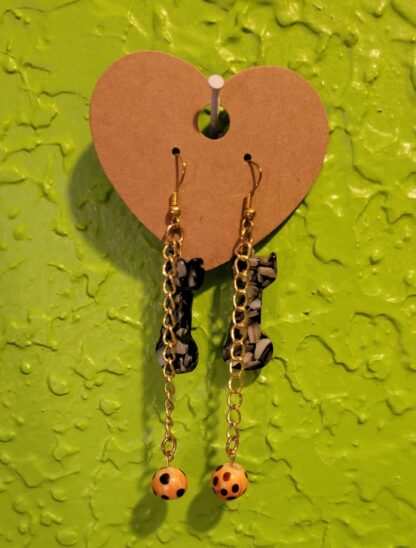 Shell and Resin Cats with Chain and Acrylic Bead Earrings