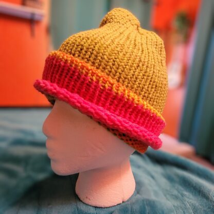 Pink Orange Yellow and Green Summer Weight Wool Blend Beanie - Image 2