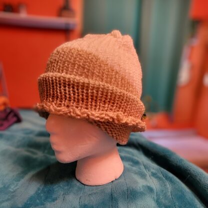 Cream and Beige Summer Weight Wool Blend Beanie - Image 2