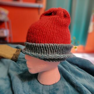 Red and Teal Summer Weight Wool Blend Beanie