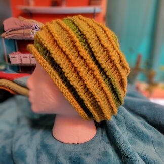 Green and Yellow Hand-Knit Beanie