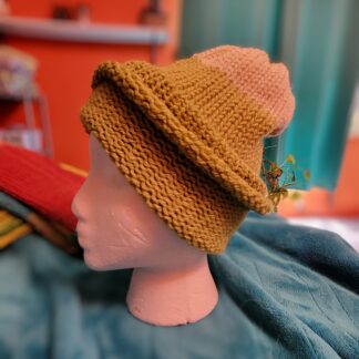 Green and Cream Summer Weight Wool Blend Beanie