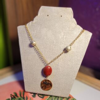 Red and Gold Dragonfly Necklace 23 Inches