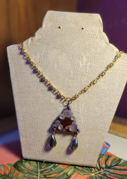 Purple Mirrored Necklace on Gold Toned Cup Chain