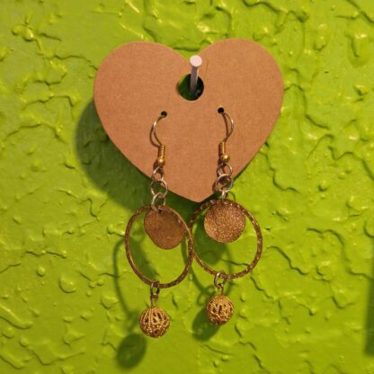 Small Gold Hoops with Textured Plates and Filigree Balls Earrings