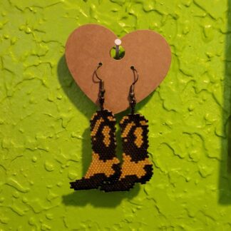 Brown Beaded Brick Stitch Cowboy Boot Earrings