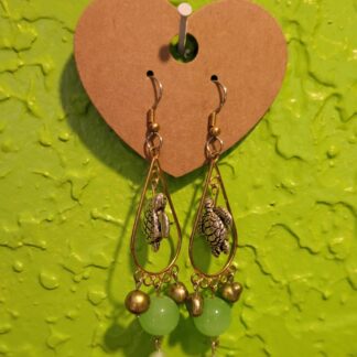 Turtles Green Glass Beads and Freshwater Pearls Earrings