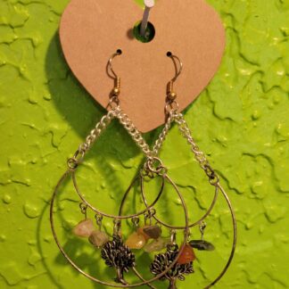 Tree of Life Earrings with Mixed Gemstone Chips