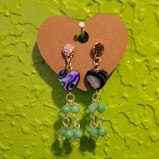 Abalone Shell Hearts with Turquoise Glass Beads Earrings
