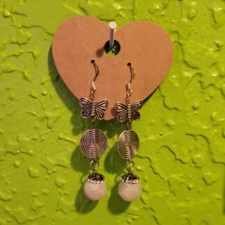 Silver-Toned Butterfly Druzy Earrings Long