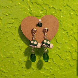 Green Glass Turtle Beaded Earrings
