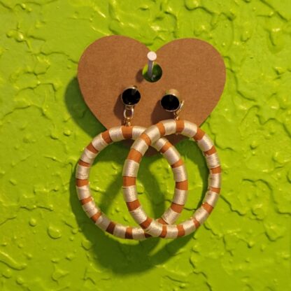 Golden Brown and White Wrapped Hoop Studs
