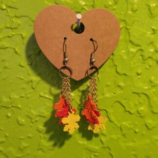 Falling Leaves Beadwork Earrings Red Orange Yellow Fall Leaves