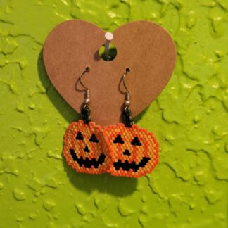 Happy Jack o Lantern Beaded Woven Earrings