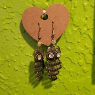 Metal Owls with Swarovski Crystal Earrings