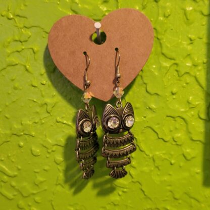 Metal Owls with Swarovski Crystal Earrings