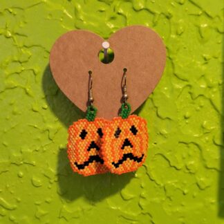 Sad Pumpkin Seed Beaded Woven Earrings