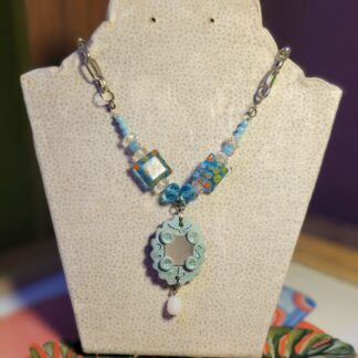 Polymer Clay Mirror Necklace in Vibrant Turquoise