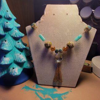 Turquoise Gold and Amber Beaded Necklace 21 Inches