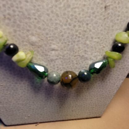Green Glass Beaded Necklace with Ceramic Focal 18 Inches - Image 2