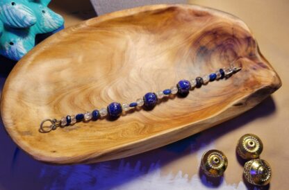 Dark Blue Beaded Bracelet with Bead Caps 7.88 inches - Image 2