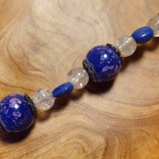 Dark Blue Beaded Bracelet with Bead Caps 7.88 inches