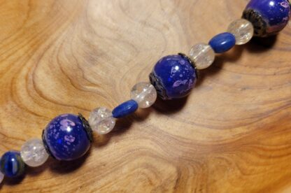 Dark Blue Beaded Bracelet with Bead Caps 7.88 inches