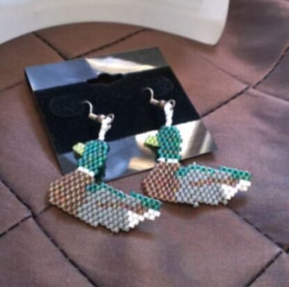 Mallard Duck Brick Stitch Earrings Beading Pattern