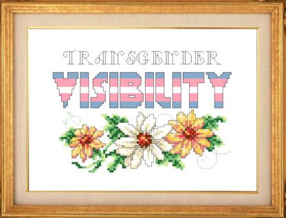 Transgender Visibility Cross Stitch Pattern Floral Daisies Digital Download ONLY