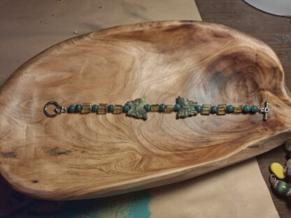 Butterflies Bracelet with Semi-Precious Stones and Green Glass