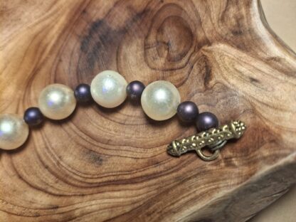 Glass Pearl Bracelet with Iridescent Violet Beads - Image 2