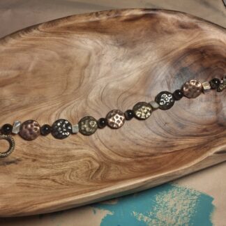Hammered Metal Bracelet with Black Beads