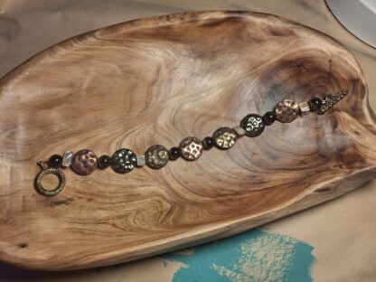 Hammered Metal Bracelet with Black Beads