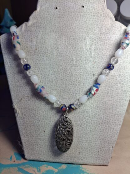 Polymer Clay Necklace with Large Metal Pendant - Image 2