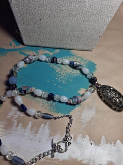 Polymer Clay Necklace with Large Metal Pendant