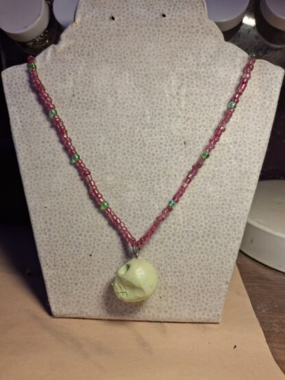 Polymer Clay Green Skull Beaded Necklace - Image 2