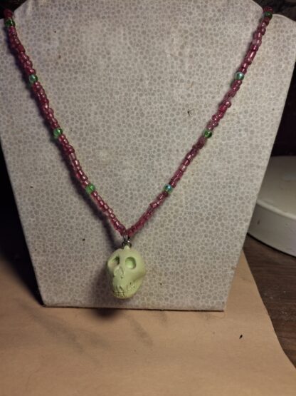 Polymer Clay Green Skull Beaded Necklace