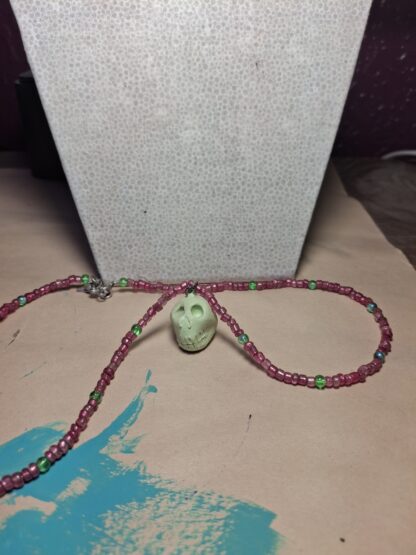 Polymer Clay Green Skull Beaded Necklace - Image 4